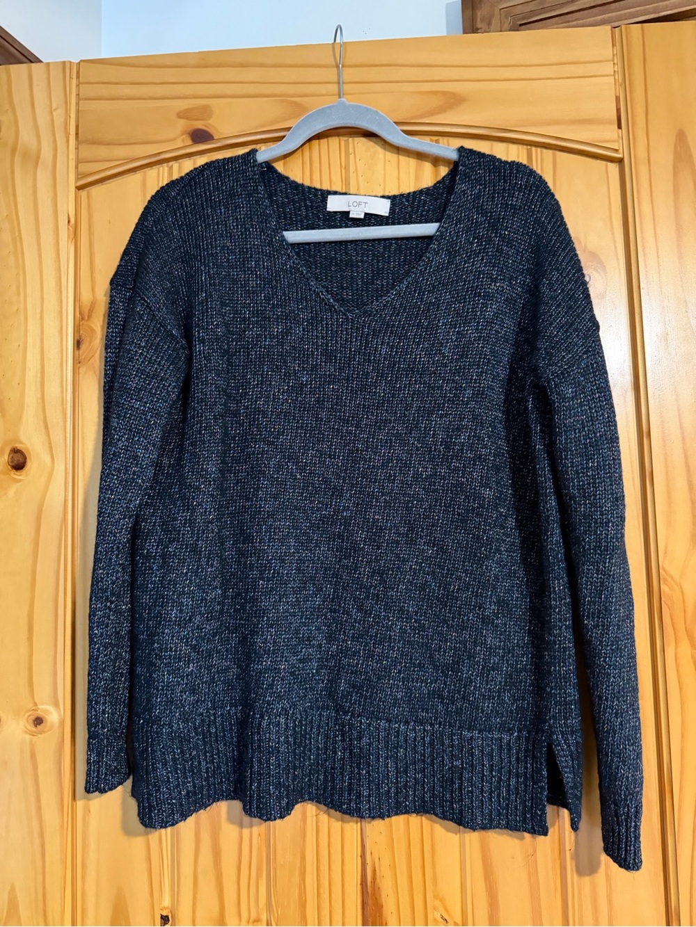 LOFT V-Neck Knit Sweater - Dark Blue and Sparkly